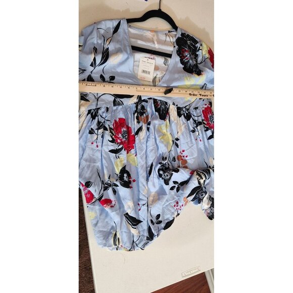 Free People Tunic Top Womens XS Blue Floral Long Sleeve Boho Blouse Chambray C - Picture 4 of 13